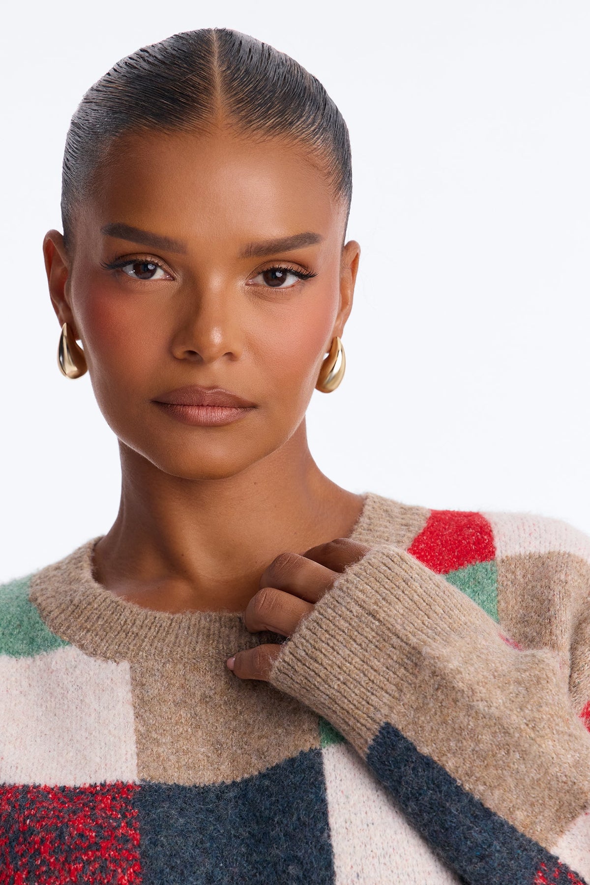Anya Colorblock Pullover Sweater - Red/combo