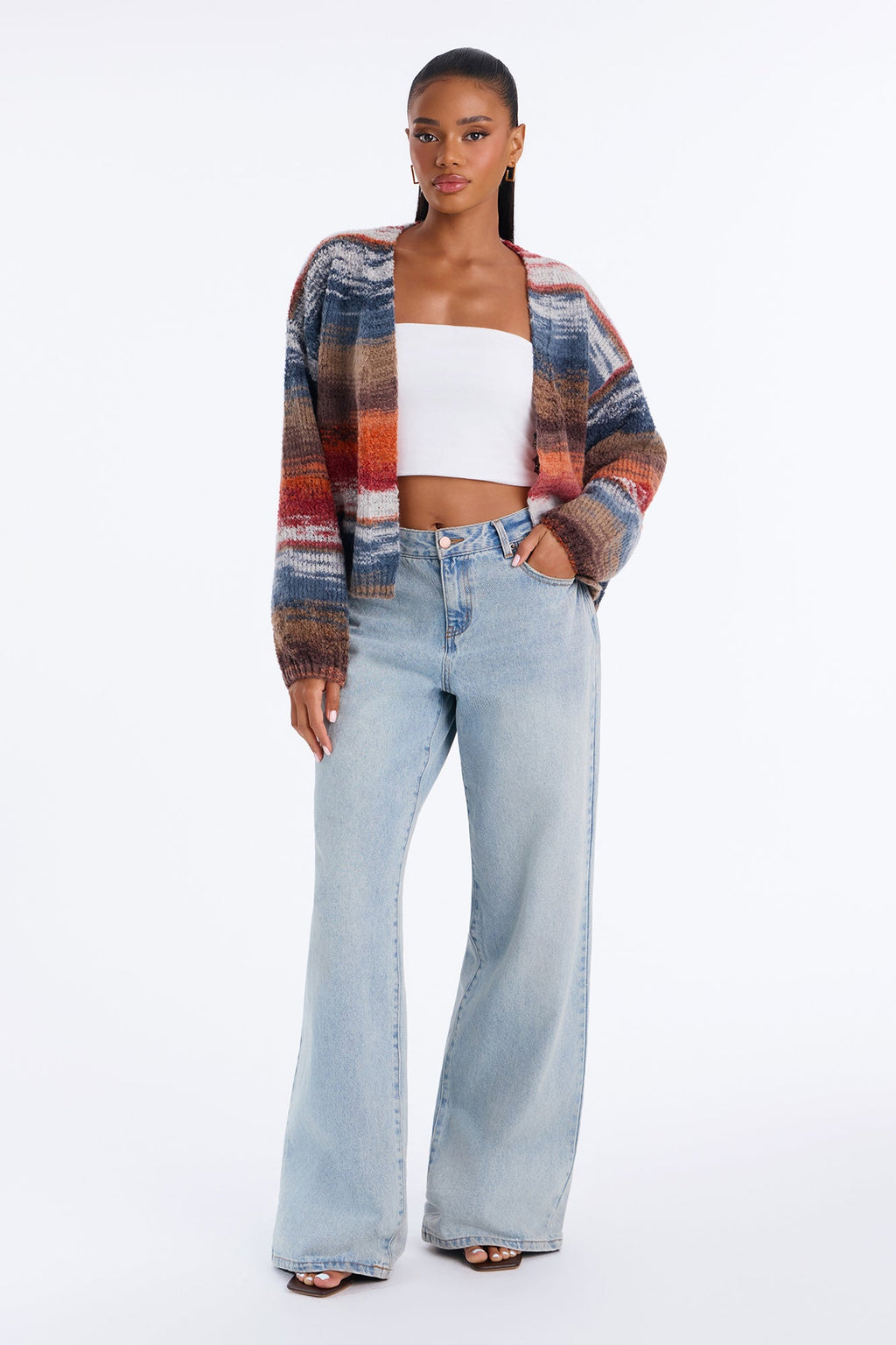 Fall Latte Open Front Cardigan - Rust/combo