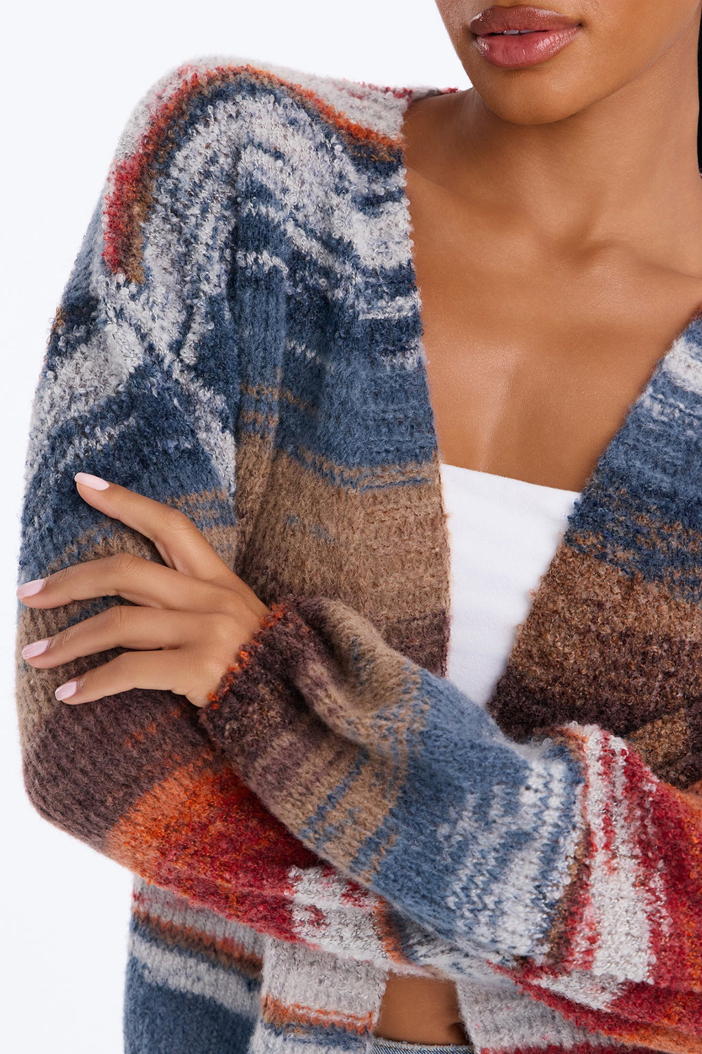 Fall Latte Open Front Cardigan - Rust/combo