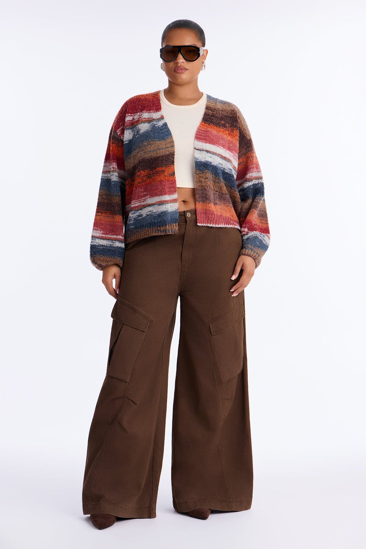 Fall Latte Open Front Cardigan - Rust/combo