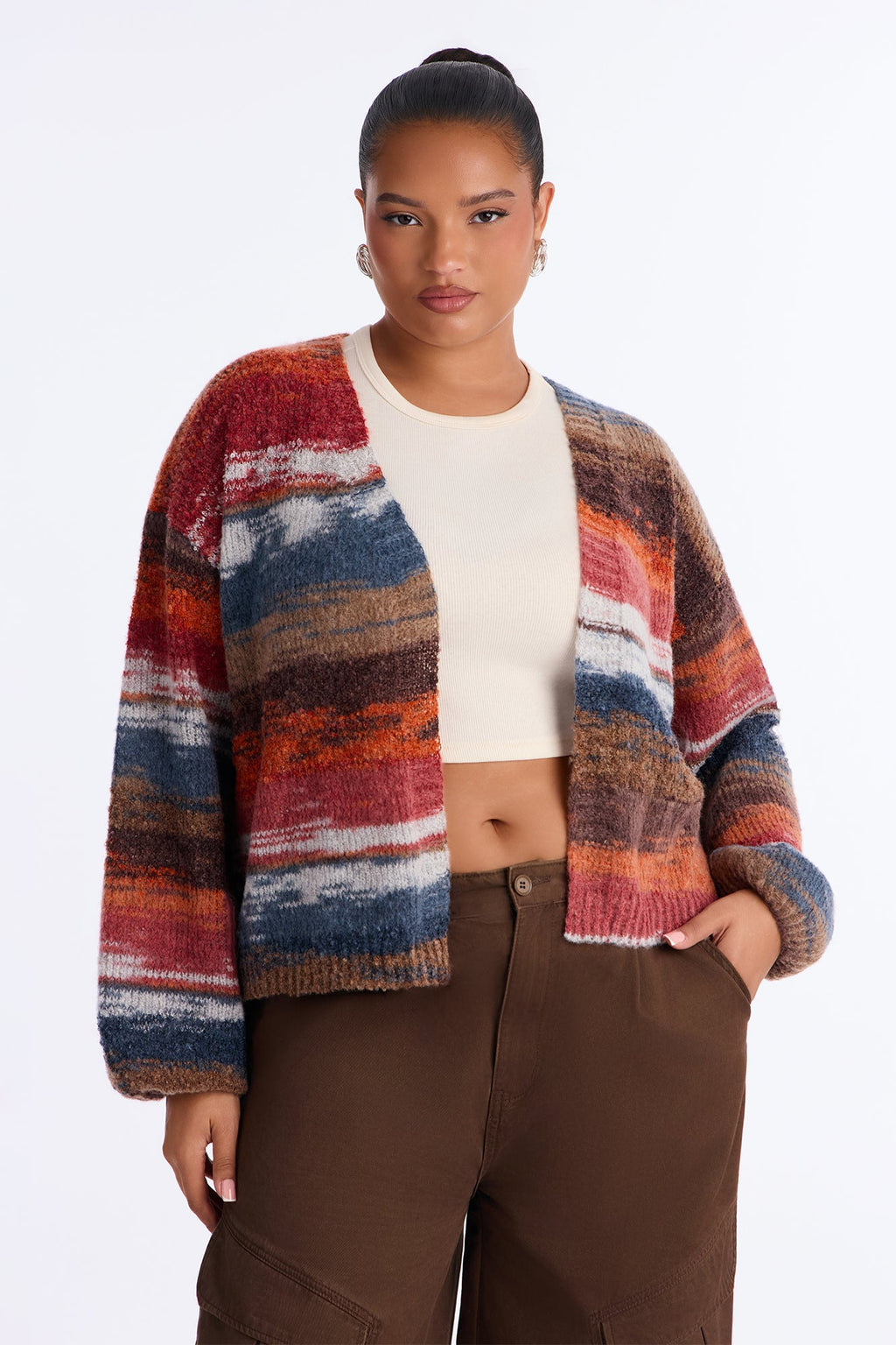 Fall Latte Open Front Cardigan - Rust/combo