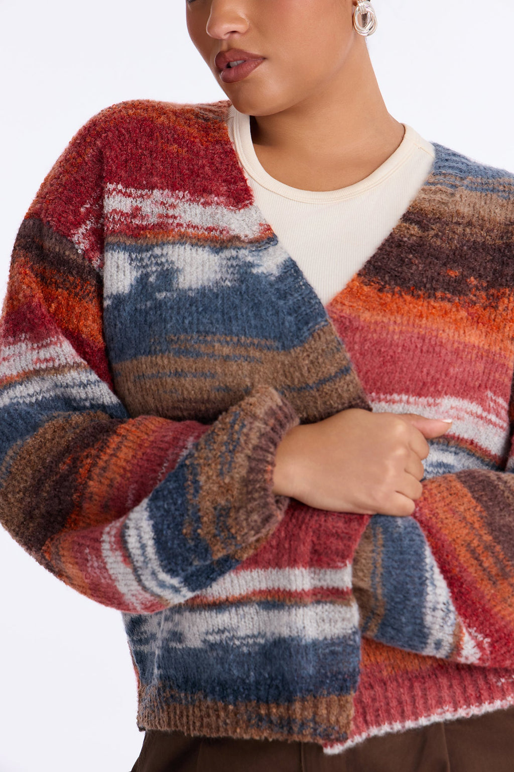 Fall Latte Open Front Cardigan - Rust/combo
