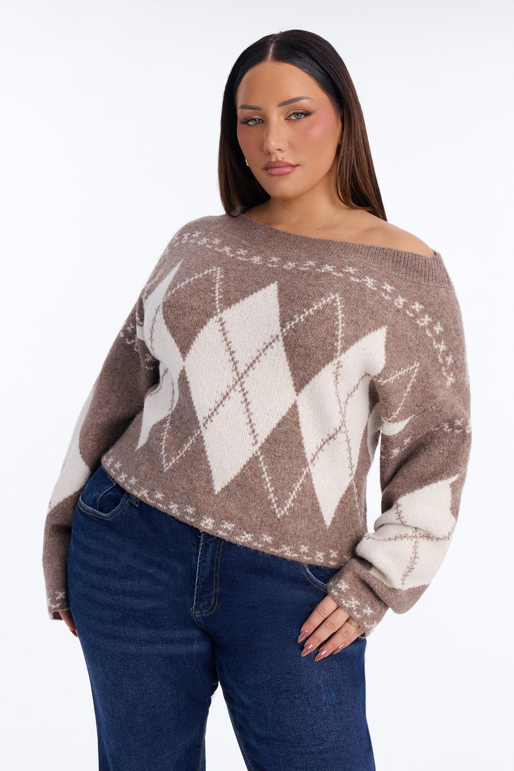 Sophisticated Talks Argyle Pullover Sweater - Brown/combo