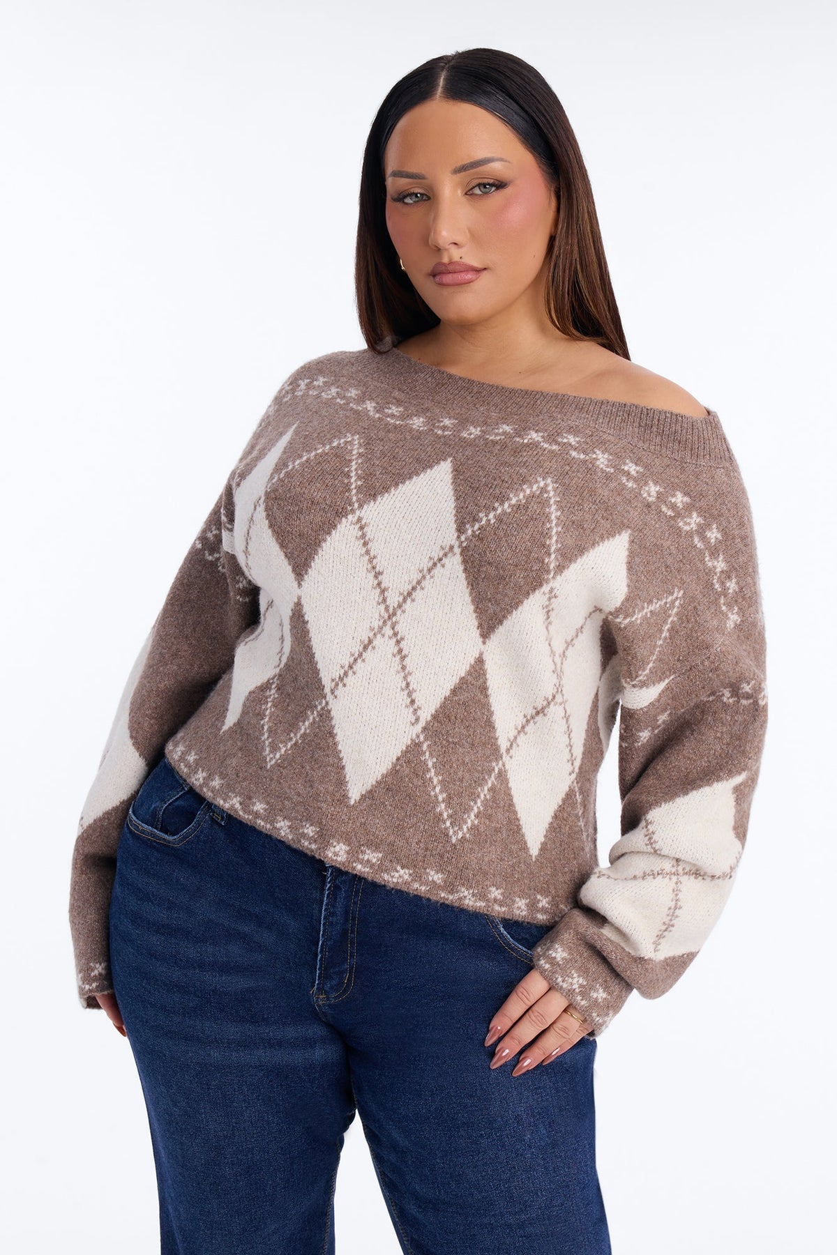Sophisticated Talks Argyle Pullover Sweater - Brown/combo