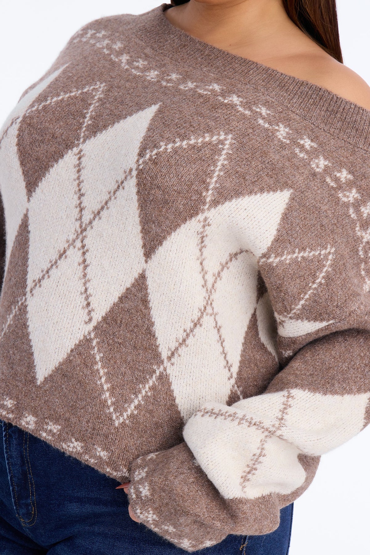 Sophisticated Talks Argyle Pullover Sweater - Brown/combo