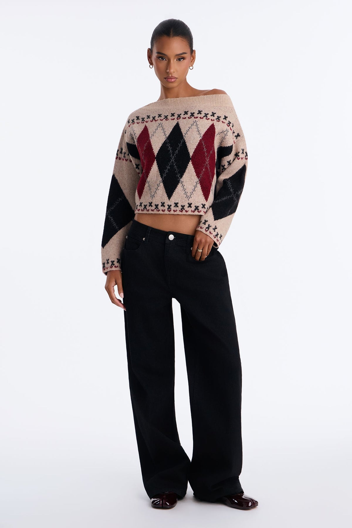 Sophisticated Talks Argyle Pullover Sweater - Taupe/combo