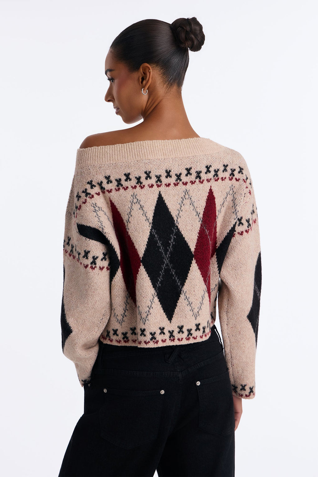 Sophisticated Talks Argyle Pullover Sweater - Taupe/combo