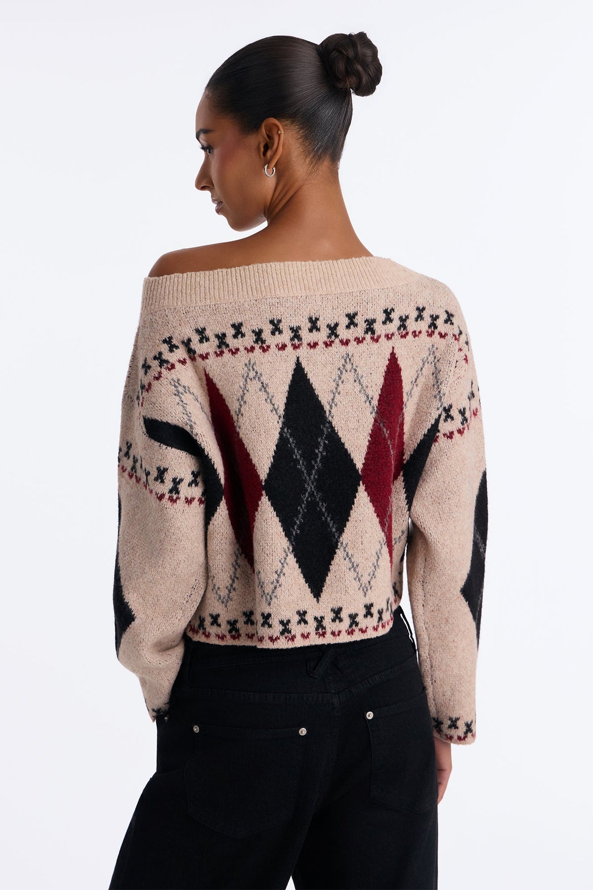 Sophisticated Talks Argyle Pullover Sweater - Taupe/combo