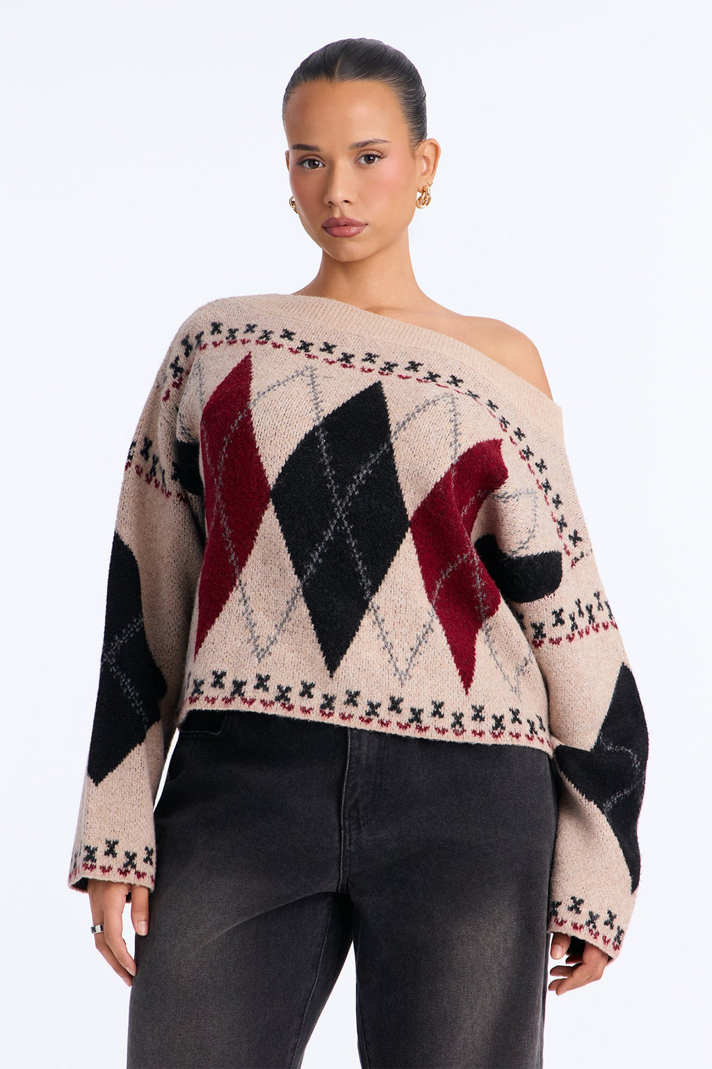 Sophisticated Talks Argyle Pullover Sweater - Taupe/combo