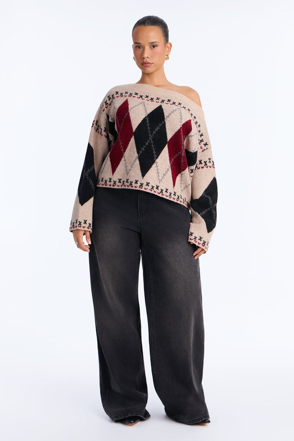 Sophisticated Talks Argyle Pullover Sweater - Taupe/combo