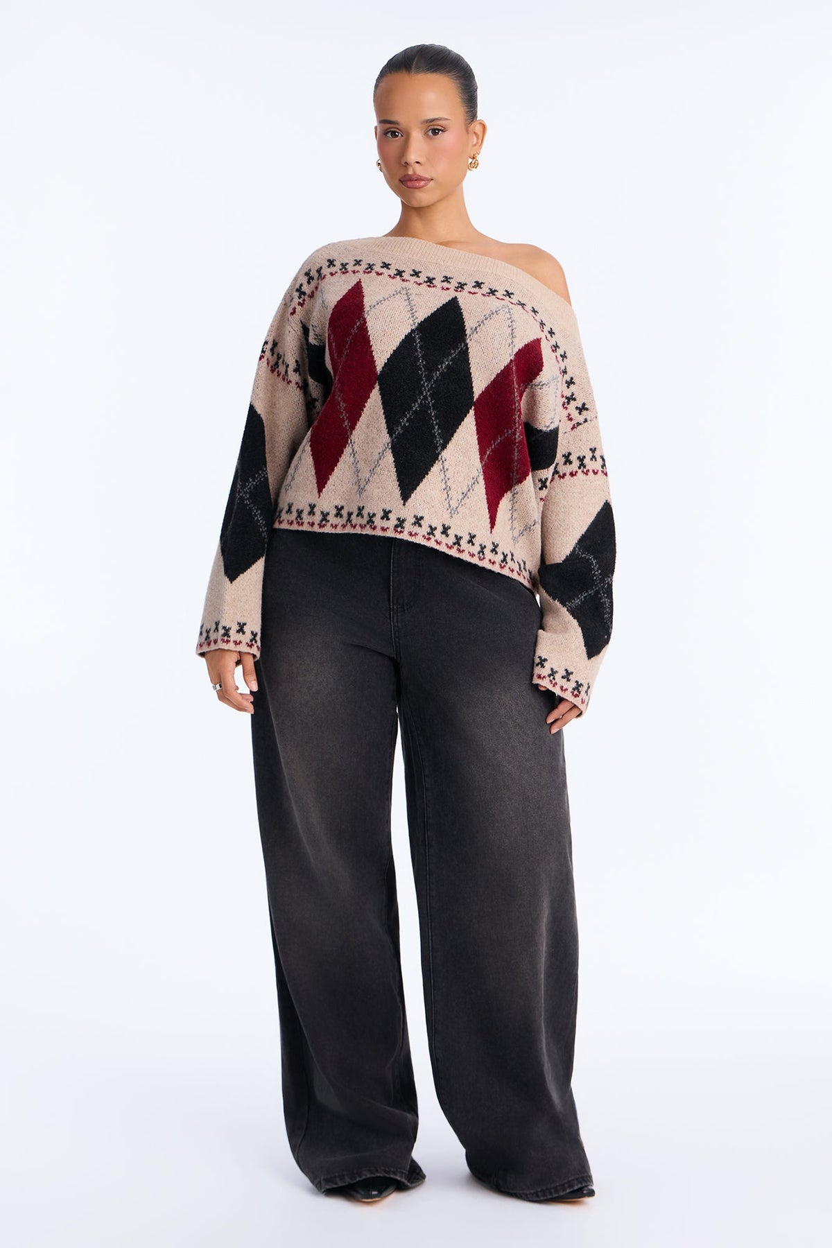 Sophisticated Talks Argyle Pullover Sweater - Taupe/combo