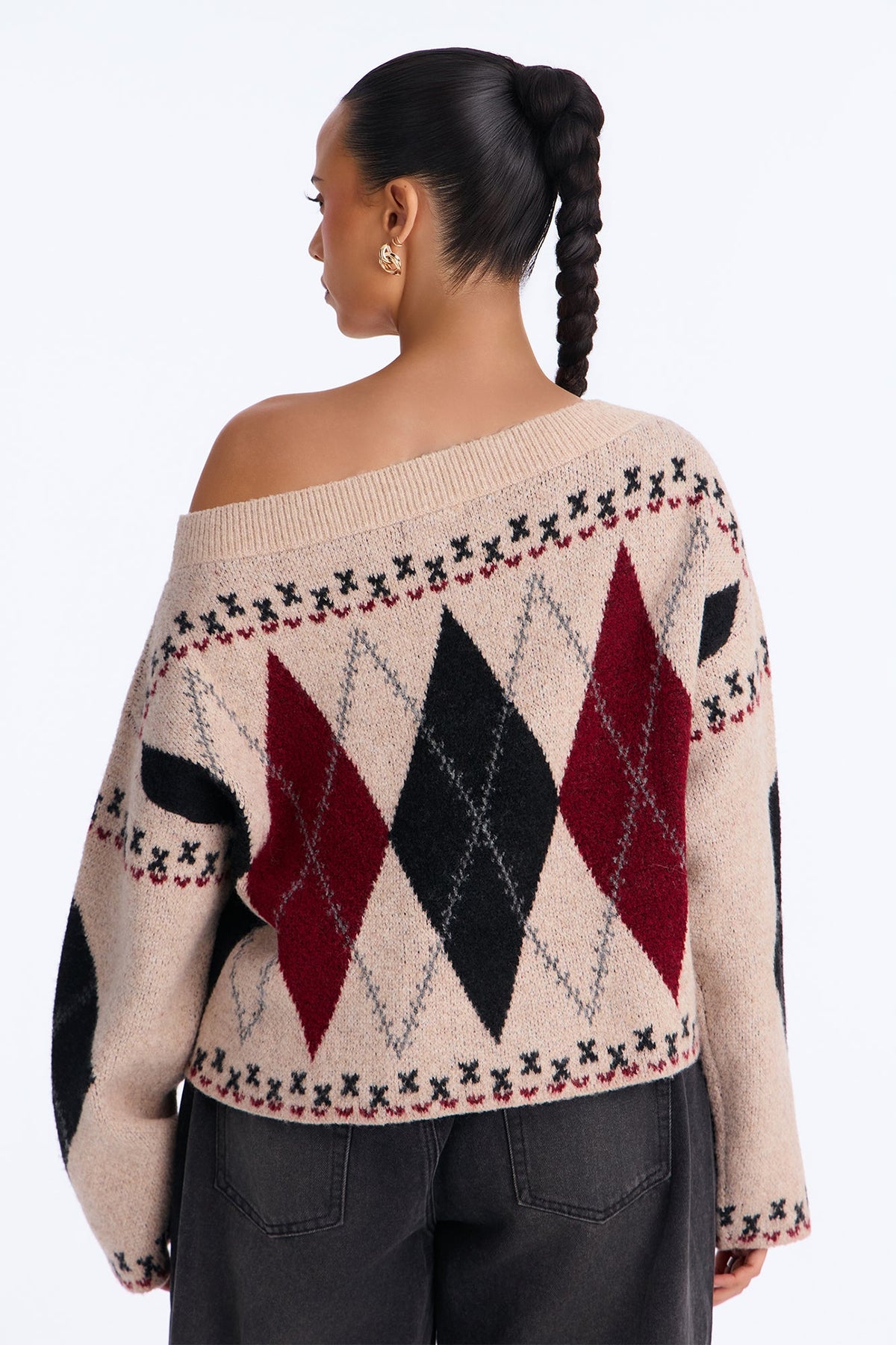Sophisticated Talks Argyle Pullover Sweater - Taupe/combo