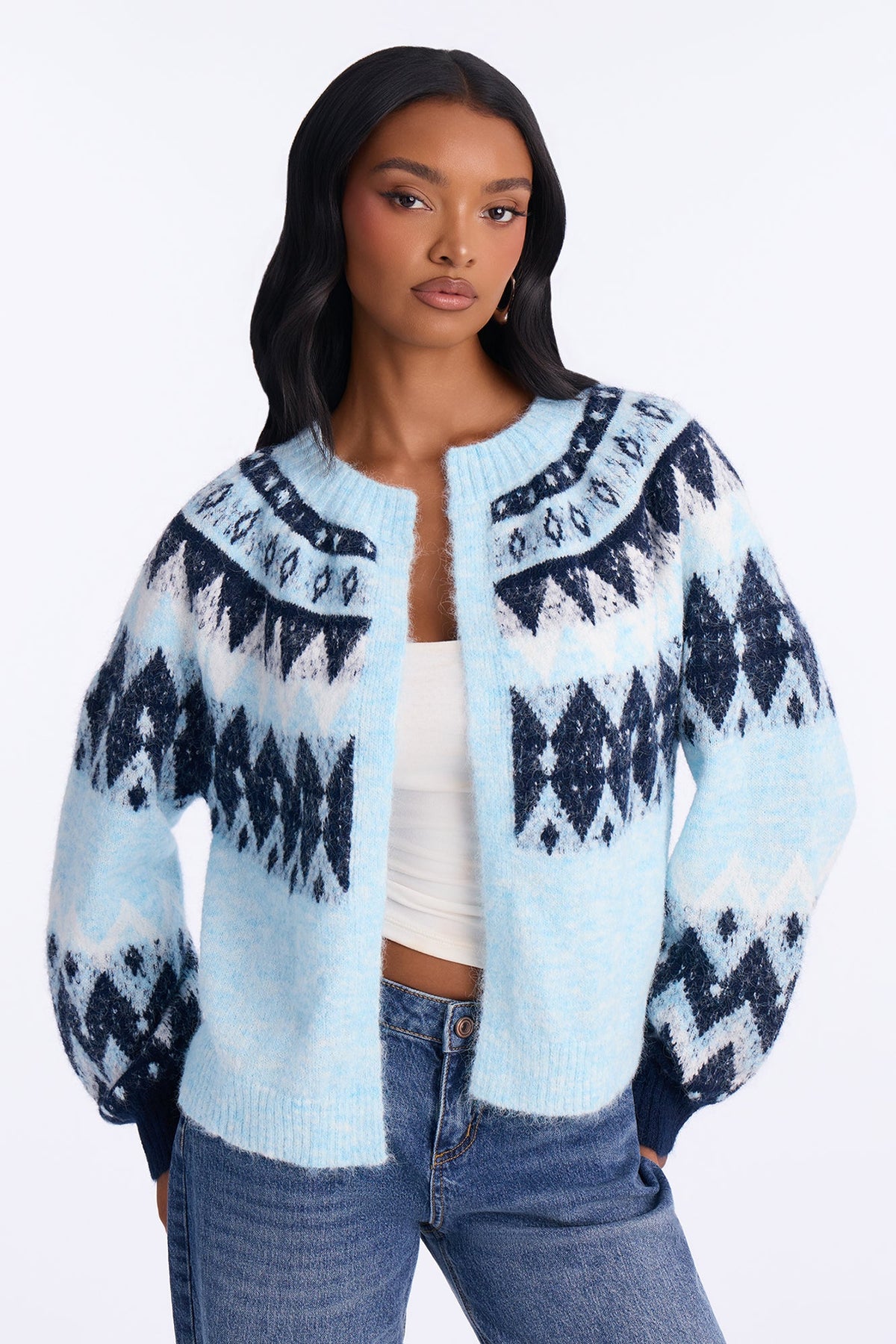 Snow Storm Fair Isle Cardigan - Blue/combo