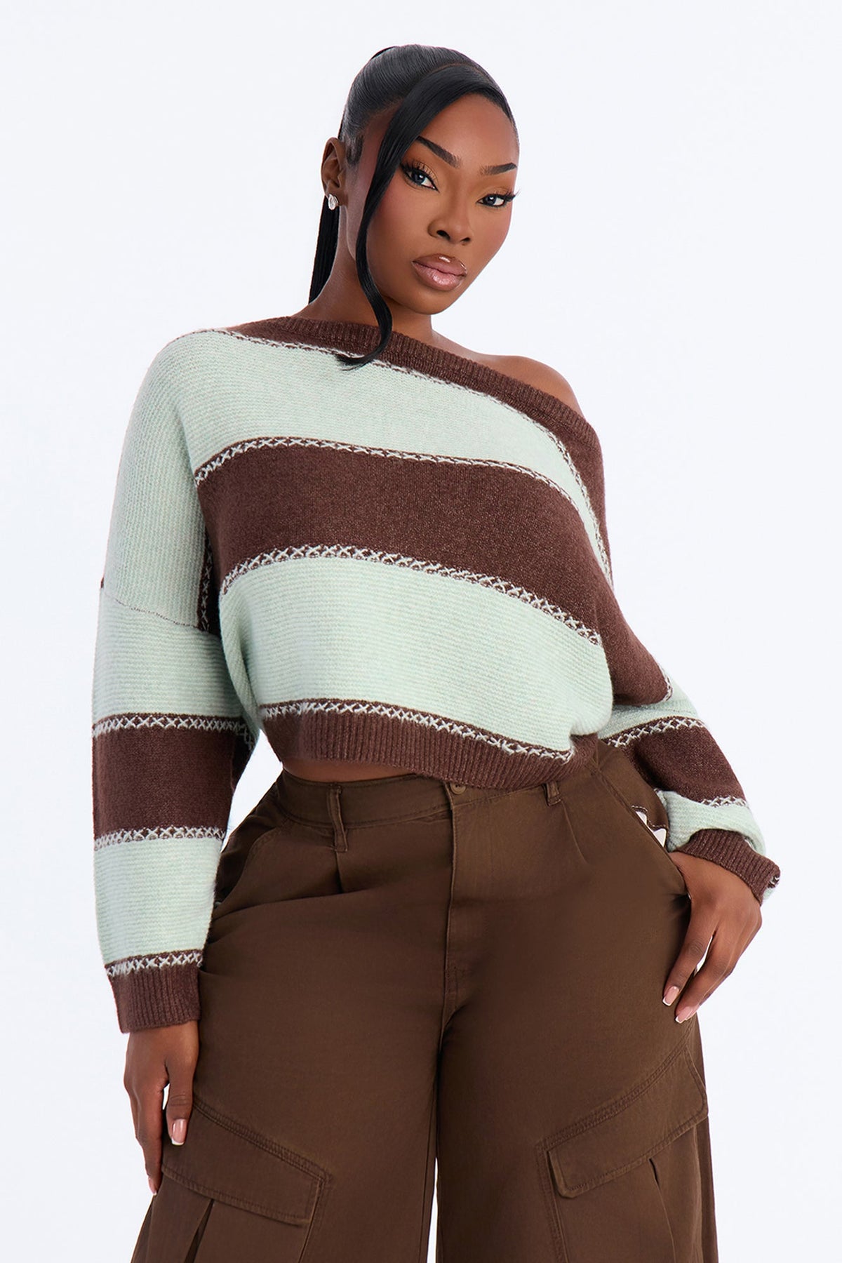 Shady Nights Striped Pullover Sweater - Chocolate/Combo