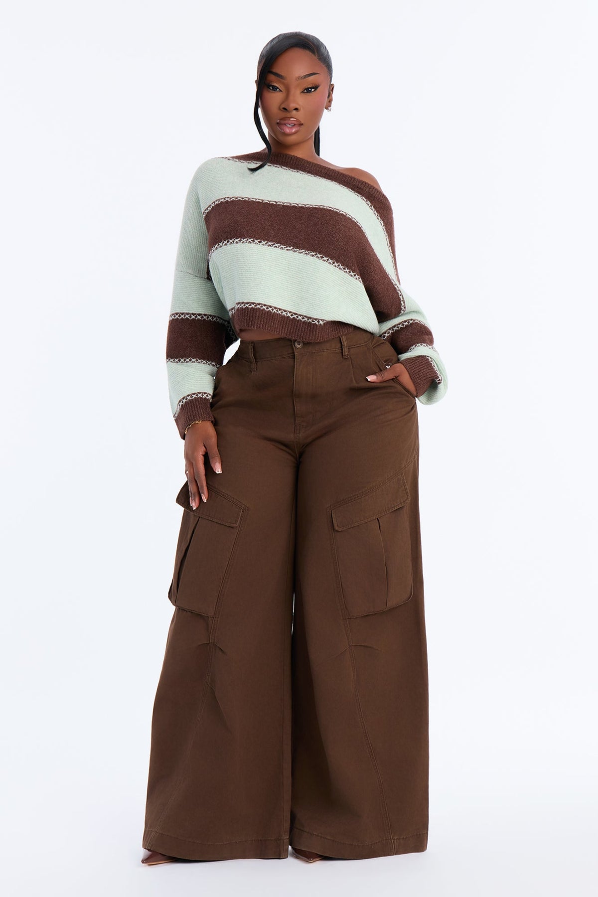 Shady Nights Striped Pullover Sweater - Chocolate/Combo