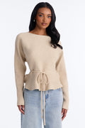 Spice Me Ribbed Peplum Pullover Sweater - Oatmeal