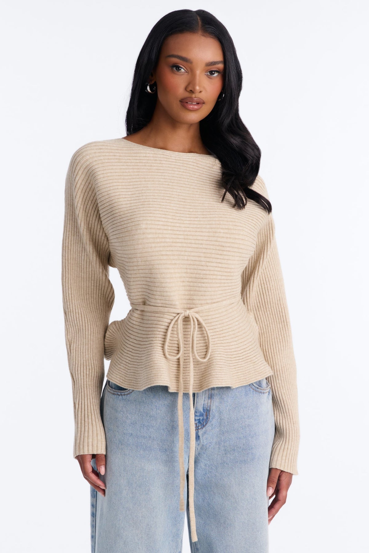 Spice Me Ribbed Peplum Pullover Sweater - Oatmeal
