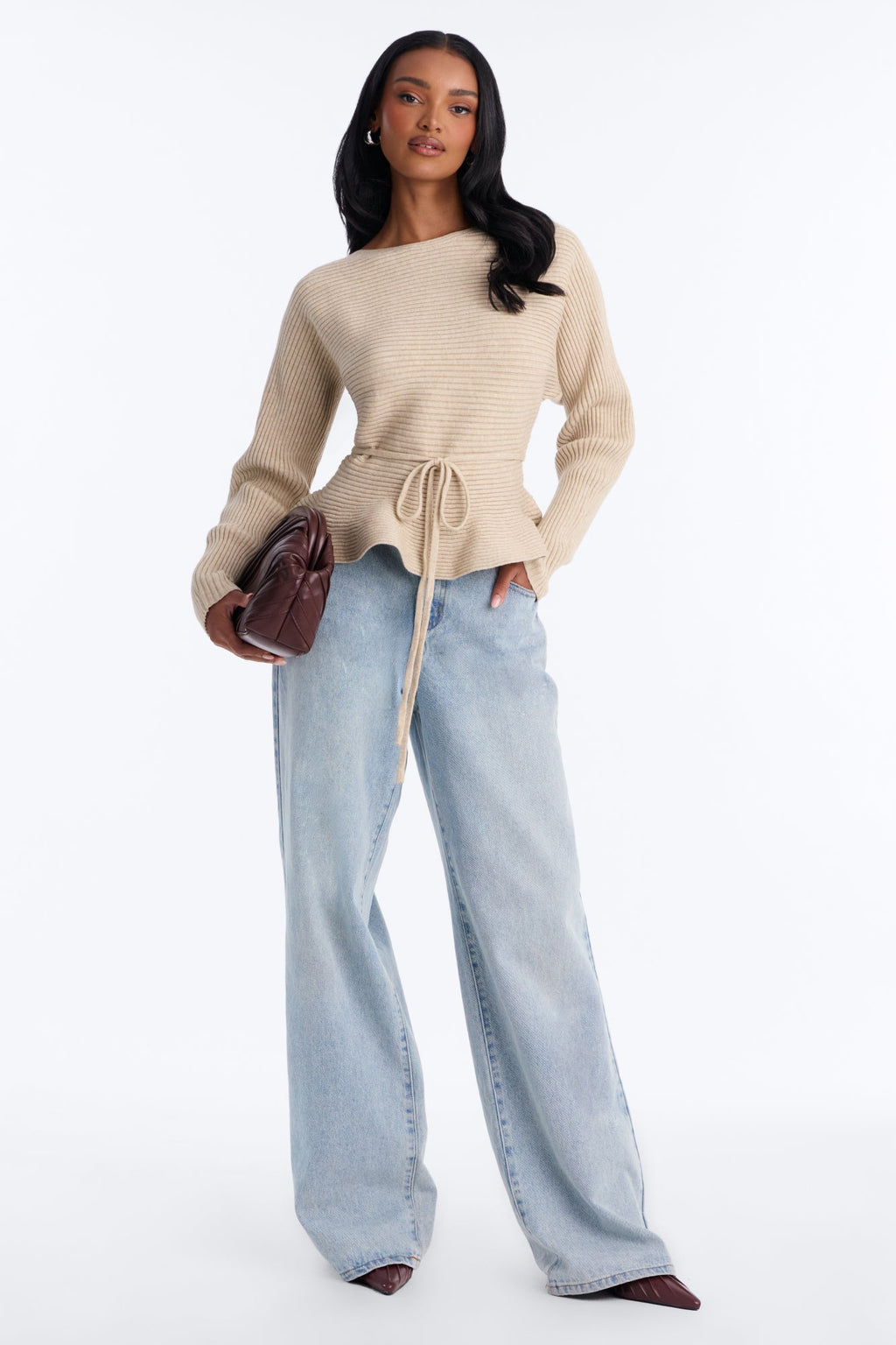 Spice Me Ribbed Peplum Pullover Sweater - Oatmeal