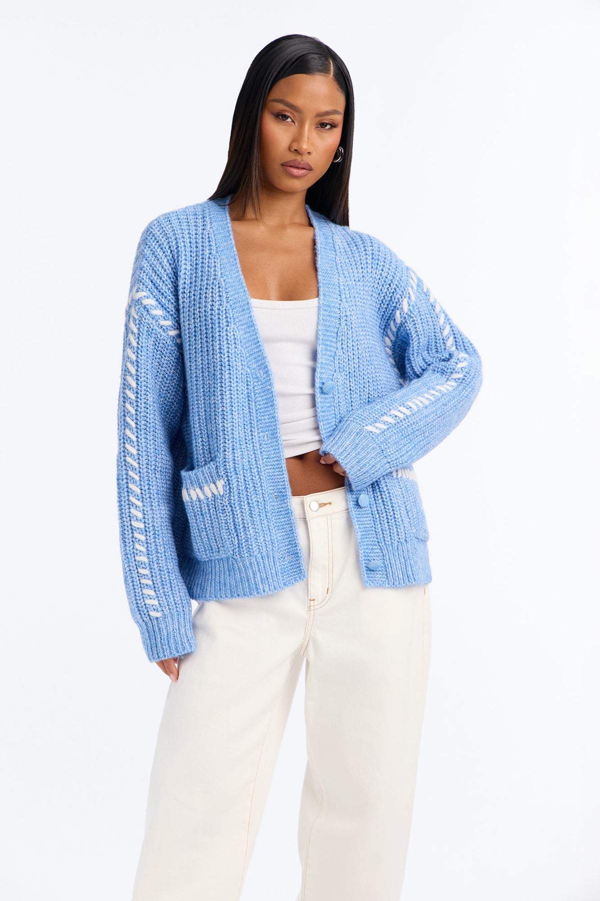 Feeling Blue Chunky Knit Cardigan - Blue