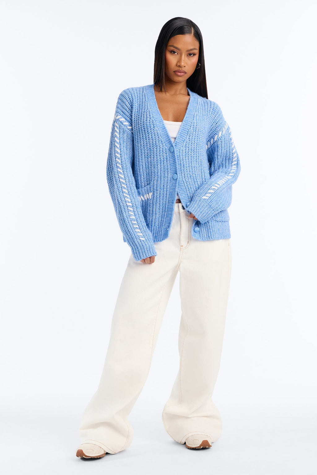 Feeling Blue Chunky Knit Cardigan - Blue