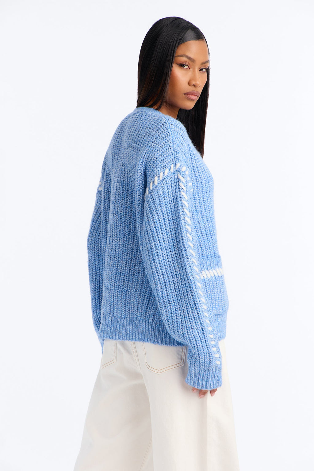 Feeling Blue Chunky Knit Cardigan - Blue