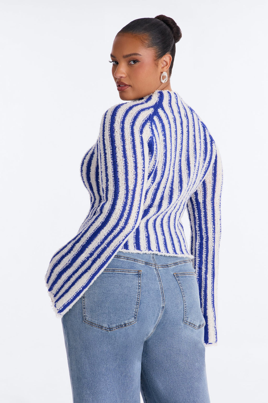 Rina Striped Mock Neck Pullover Sweater - Royal/combo