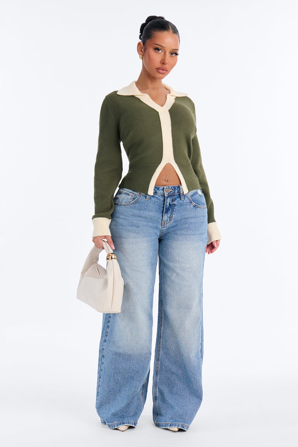All About It Contrast Pullover Sweater - Olive/combo