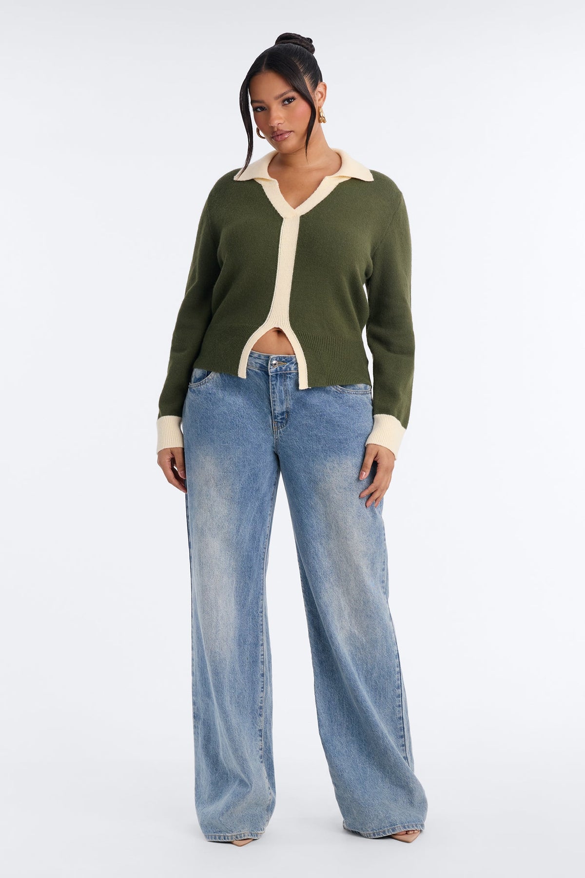 All About It Contrast Pullover Sweater - Olive/combo