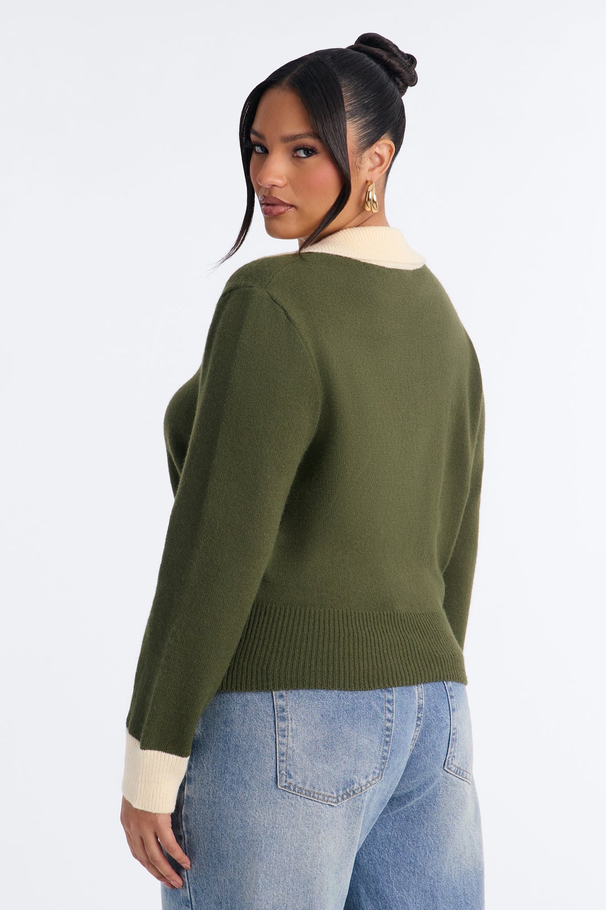 All About It Contrast Pullover Sweater - Olive/combo