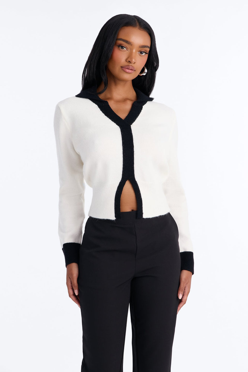 All About It Contrast Pullover Sweater - White/Black