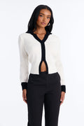 All About It Contrast Pullover Sweater - White/Black