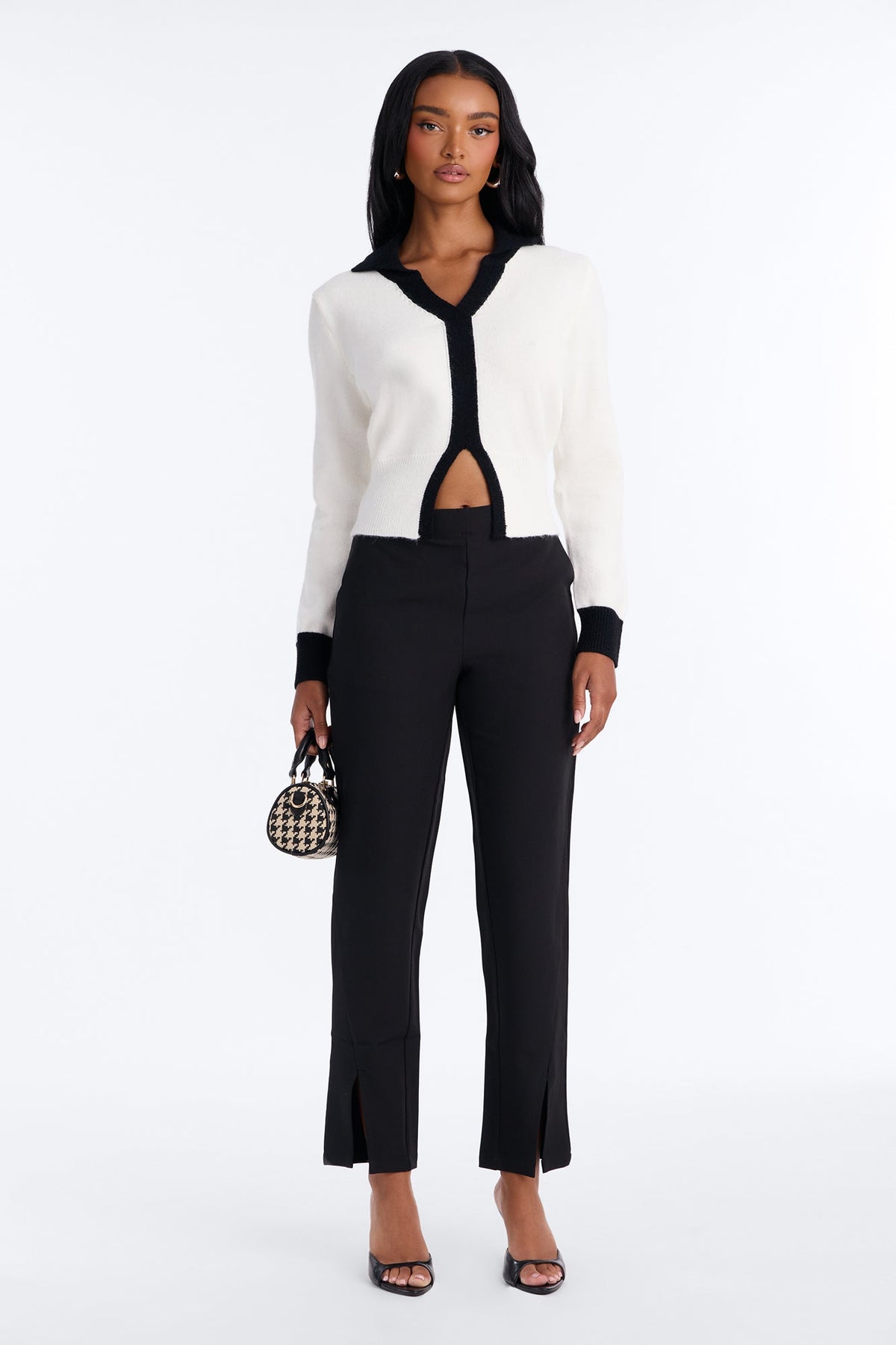 All About It Contrast Pullover Sweater - White/Black