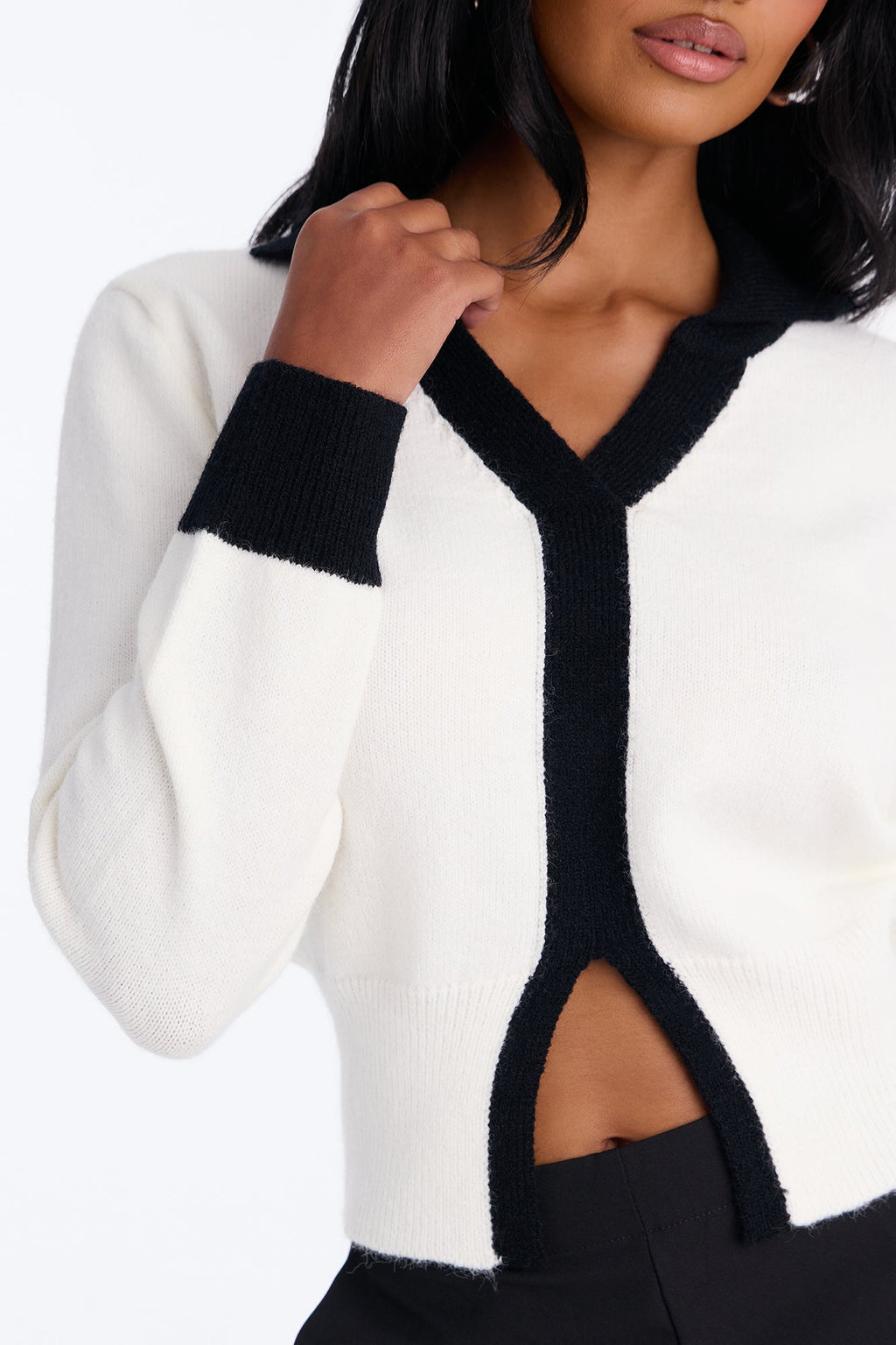 All About It Contrast Pullover Sweater - White/Black