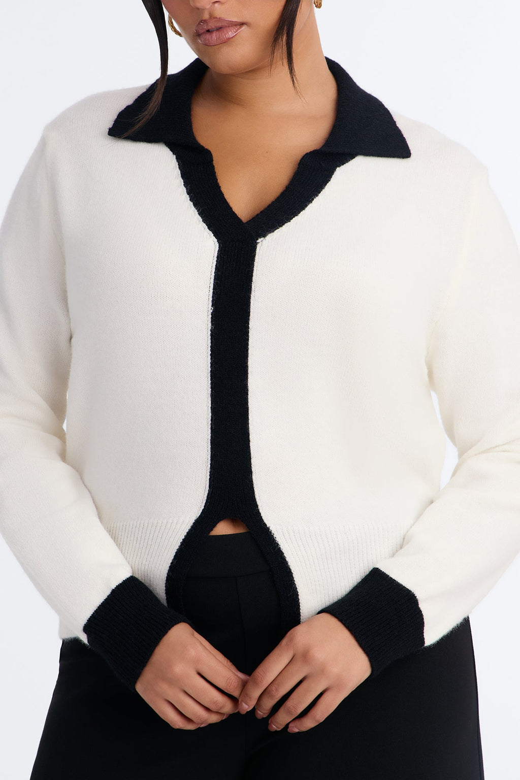 All About It Contrast Pullover Sweater - White/Black