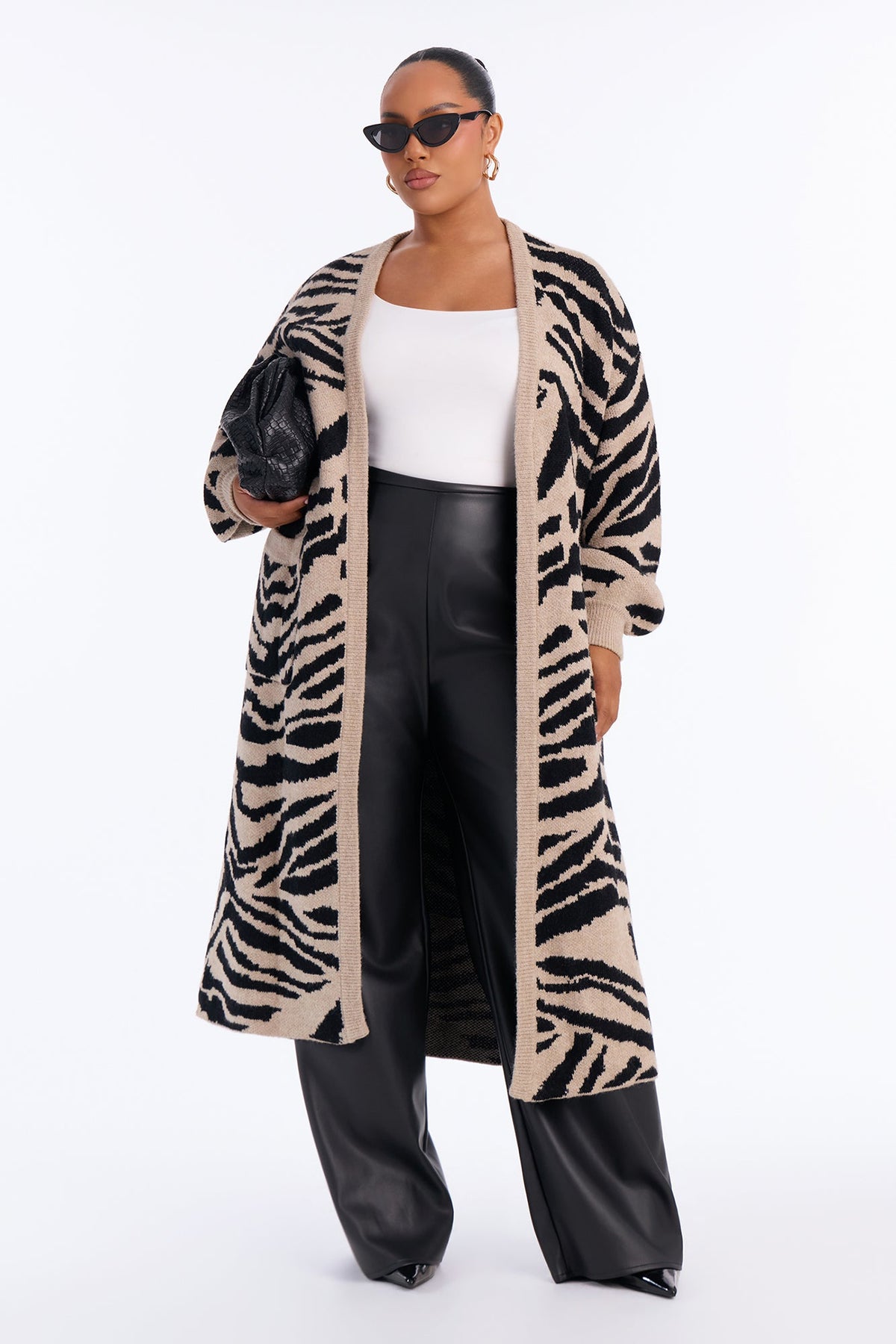 Zianna Open Front Zebra Maxi Cardigan - Taupe/combo
