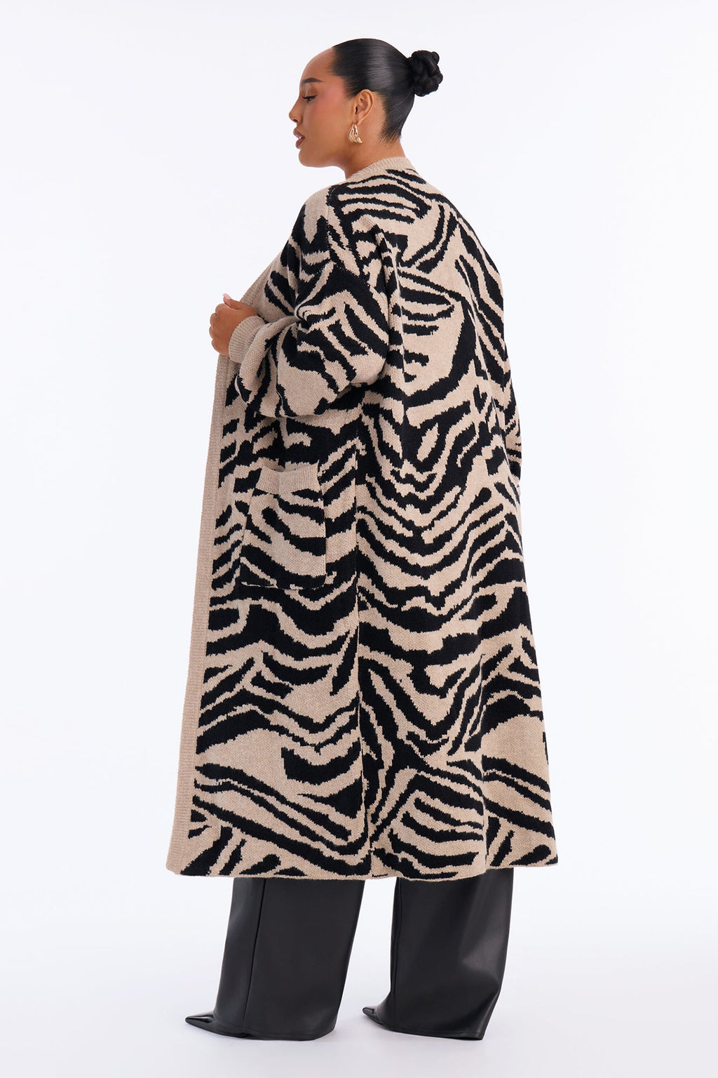 Zianna Open Front Zebra Maxi Cardigan - Taupe/combo