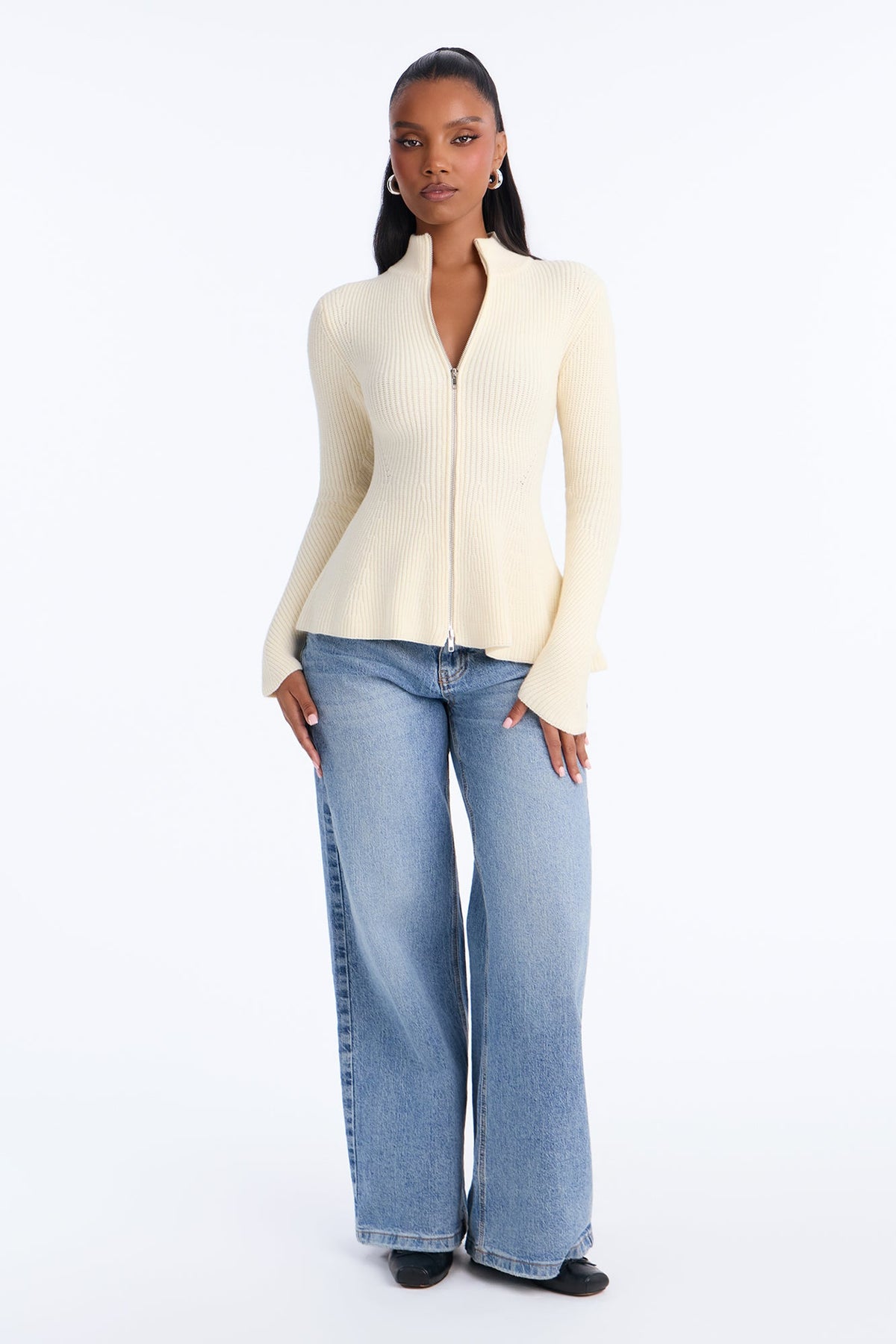 Rebecca Mock Neck Cardigan Sweater - Cream