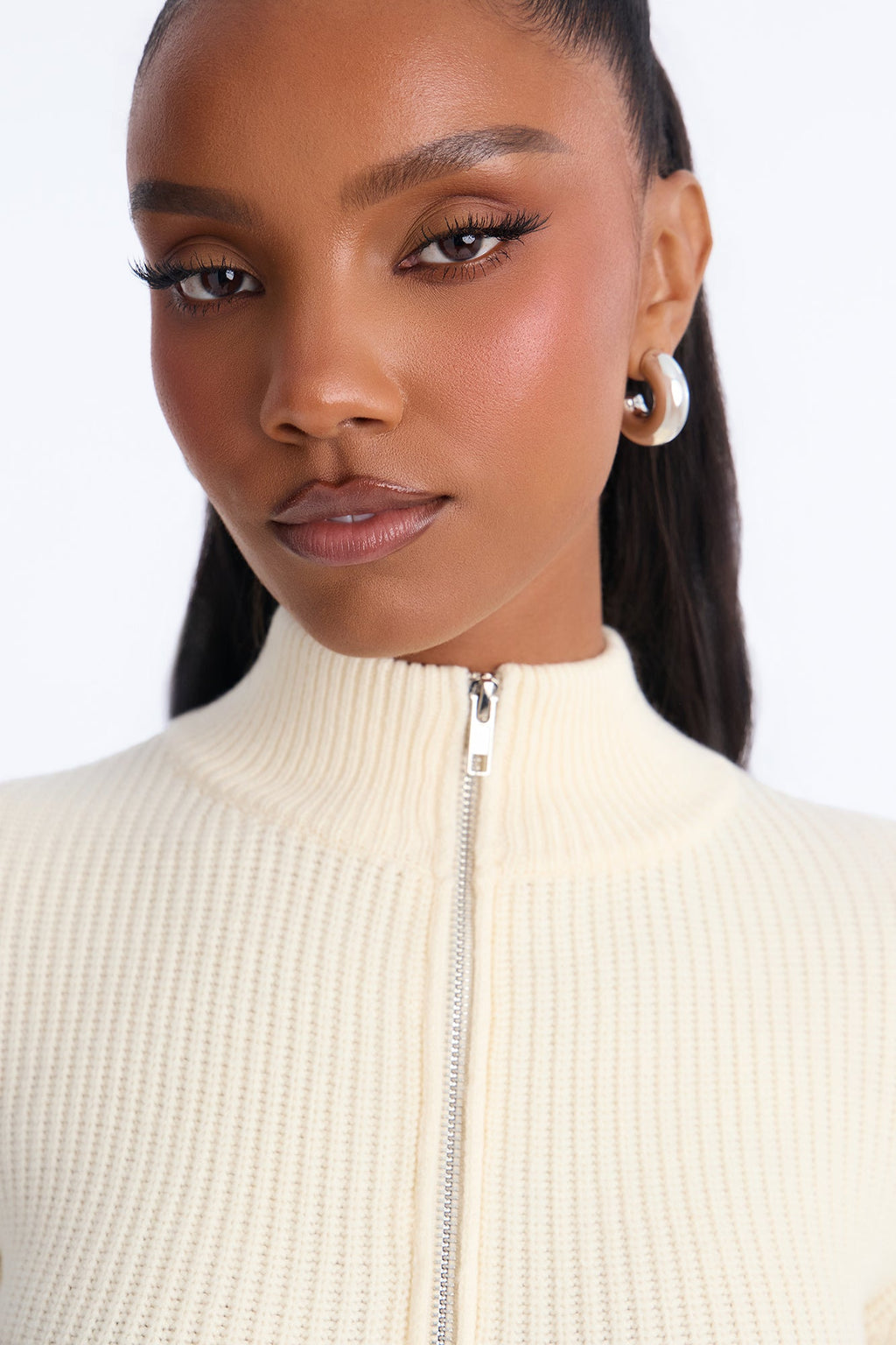 Rebecca Mock Neck Cardigan Sweater - Cream