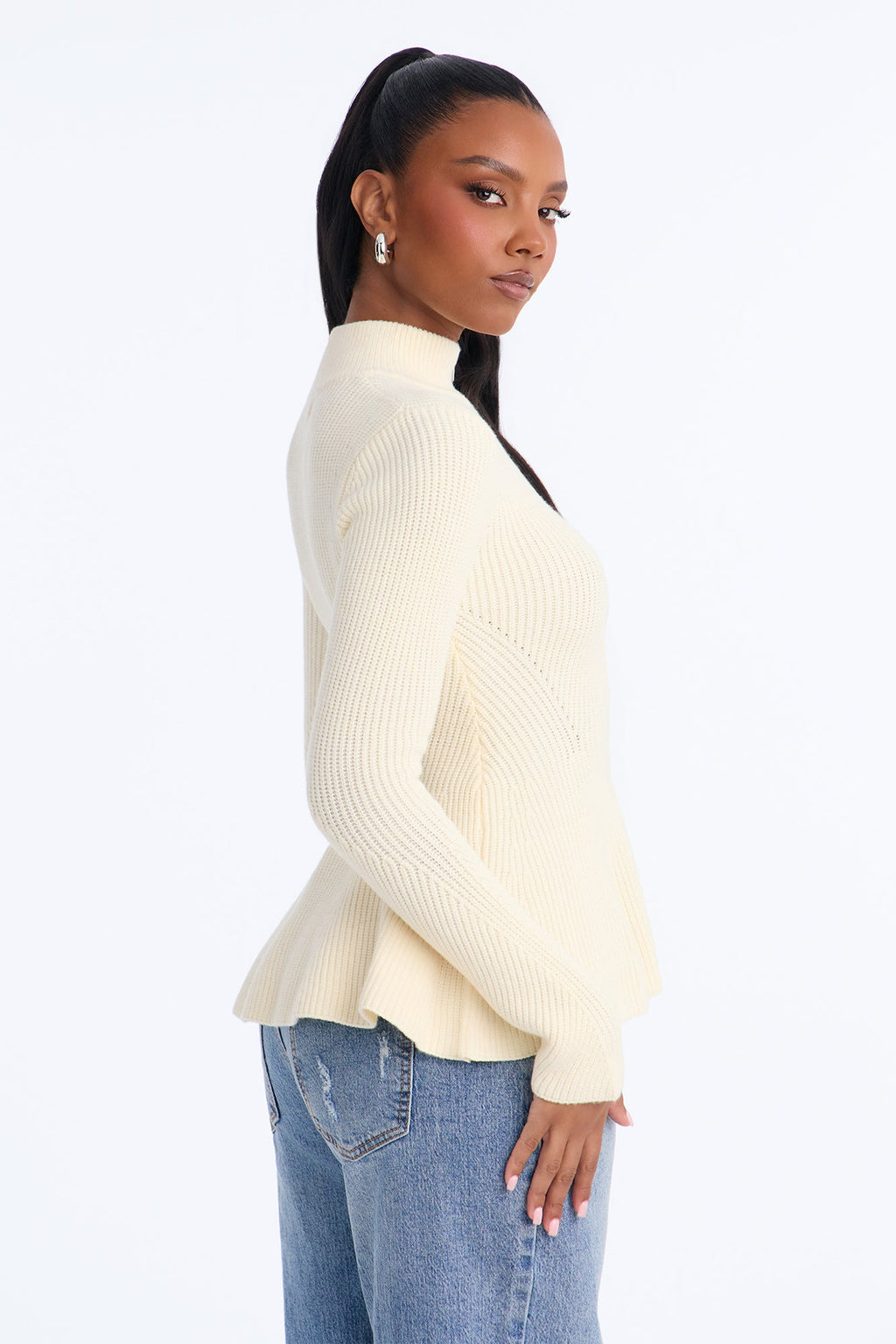 Rebecca Mock Neck Cardigan Sweater - Cream