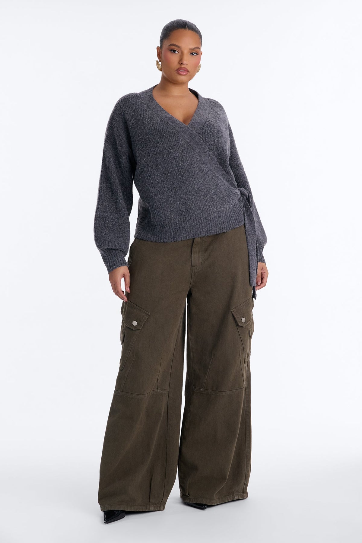 Ice Drift Long Sleeve Surplice Cardigan - Charcoal