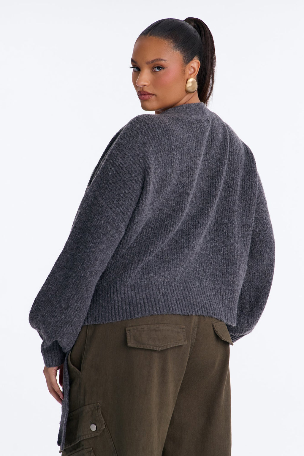 Ice Drift Long Sleeve Surplice Cardigan - Charcoal