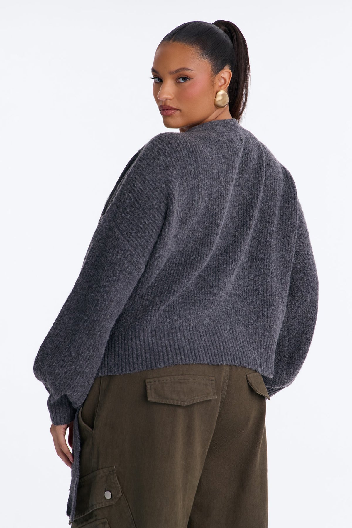 Ice Drift Long Sleeve Surplice Cardigan - Charcoal