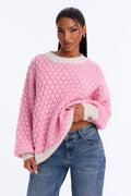 Chilly Evenings Chunky Knit Pullover Sweater - Pink/combo