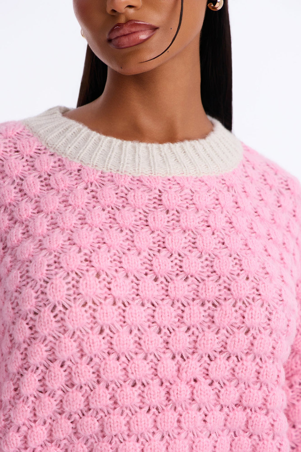 Chilly Evenings Chunky Knit Pullover Sweater - Pink/combo