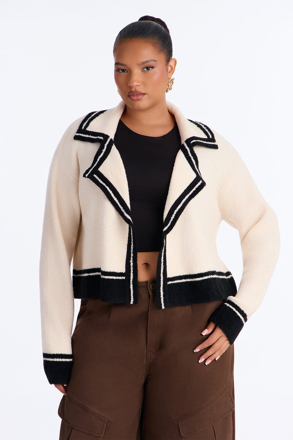 Stay Awhile Contrast Cardigan - Cream/combo