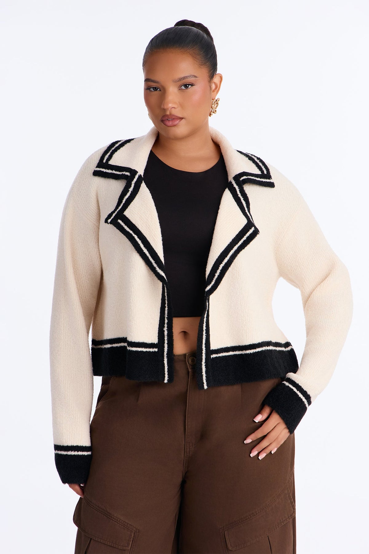 Stay Awhile Contrast Cardigan - Cream/combo