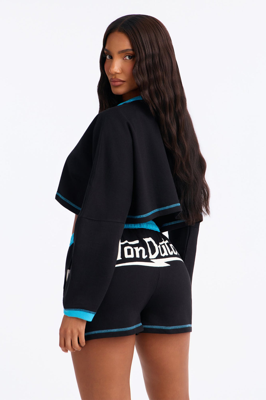 Von Dutch 29 Contrast Stitching Cotton PJ Short Set - Black/Blue