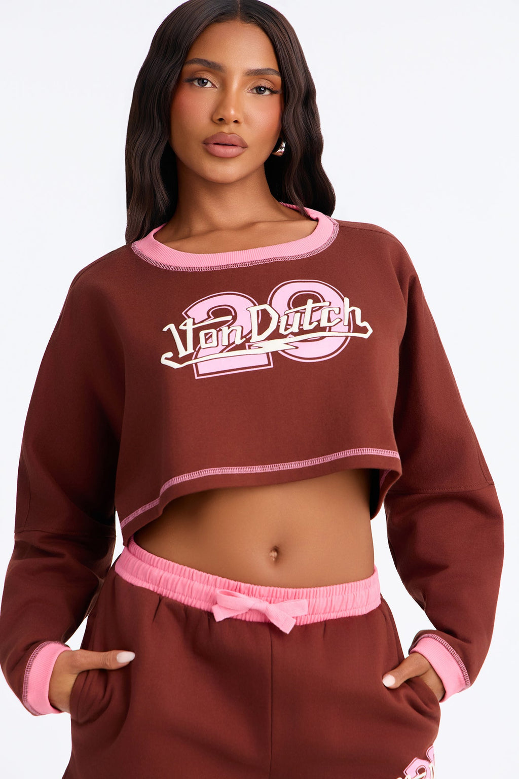 Von Dutch 29 Contrast Stitching Cotton PJ Short Set - Burgundy/combo