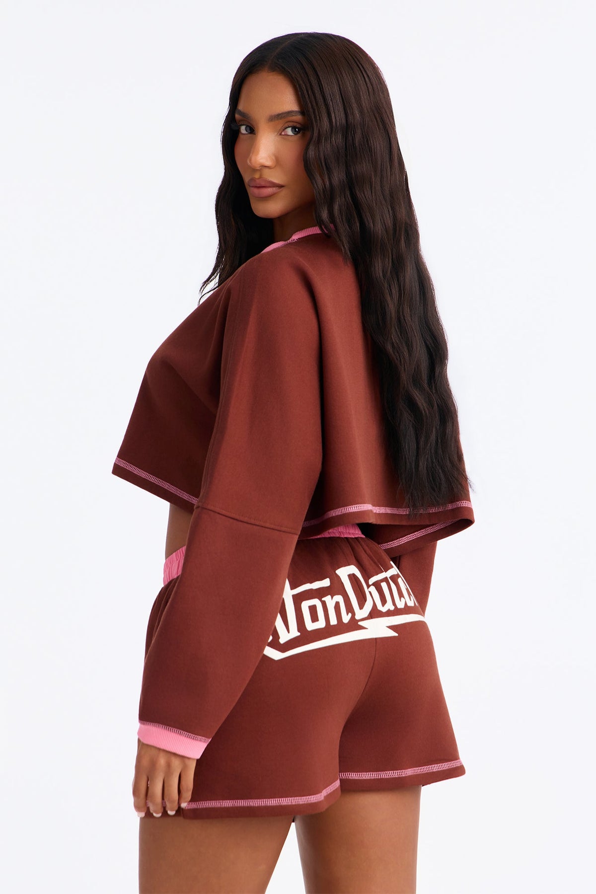 Von Dutch 29 Contrast Stitching Cotton PJ Short Set - Burgundy/combo