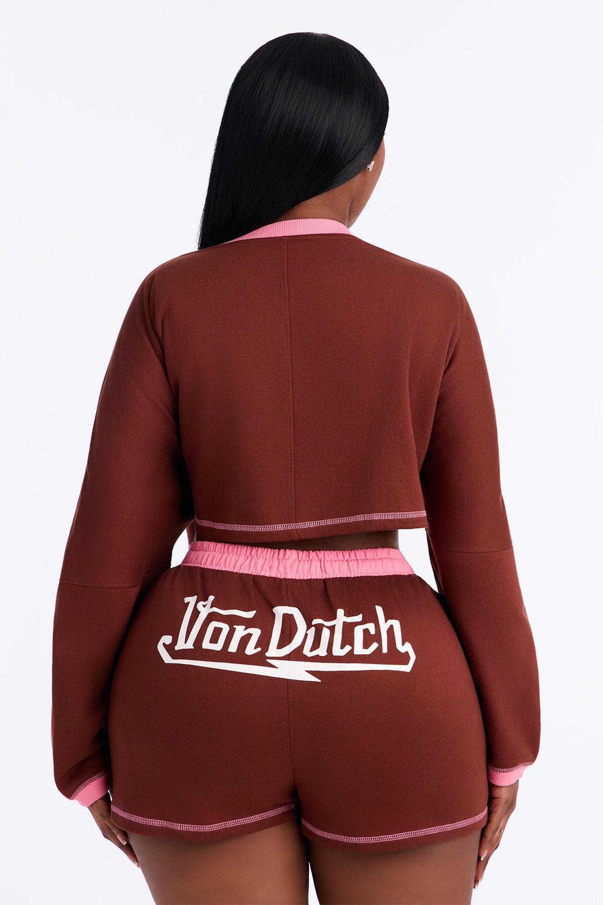 Von Dutch 29 Contrast Stitching Cotton PJ Short Set - Burgundy/combo